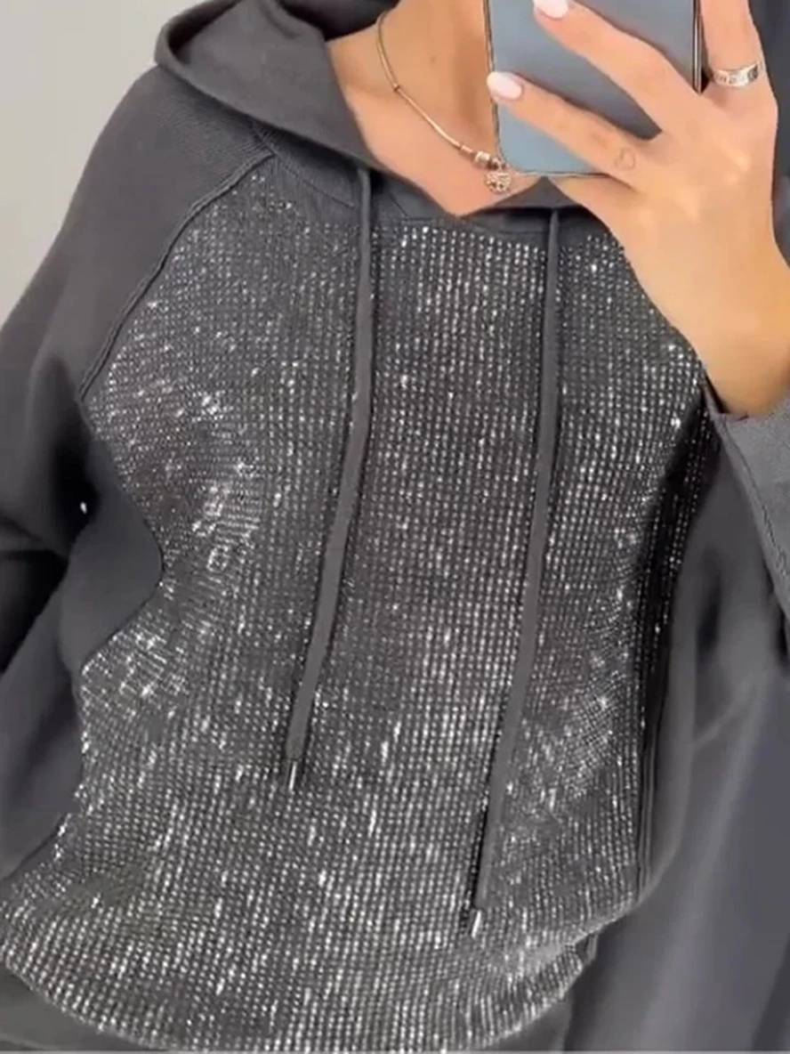 ensembles tailleur avec pantalon sweatshirt à capuche poches manches longues femme sport simple décontracté deux pièces