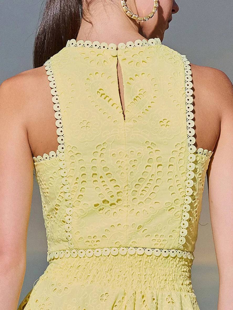 robe broderie anglaise poches sans manches hauts trapèze fluide jupe femme élégant décontracté ensemble