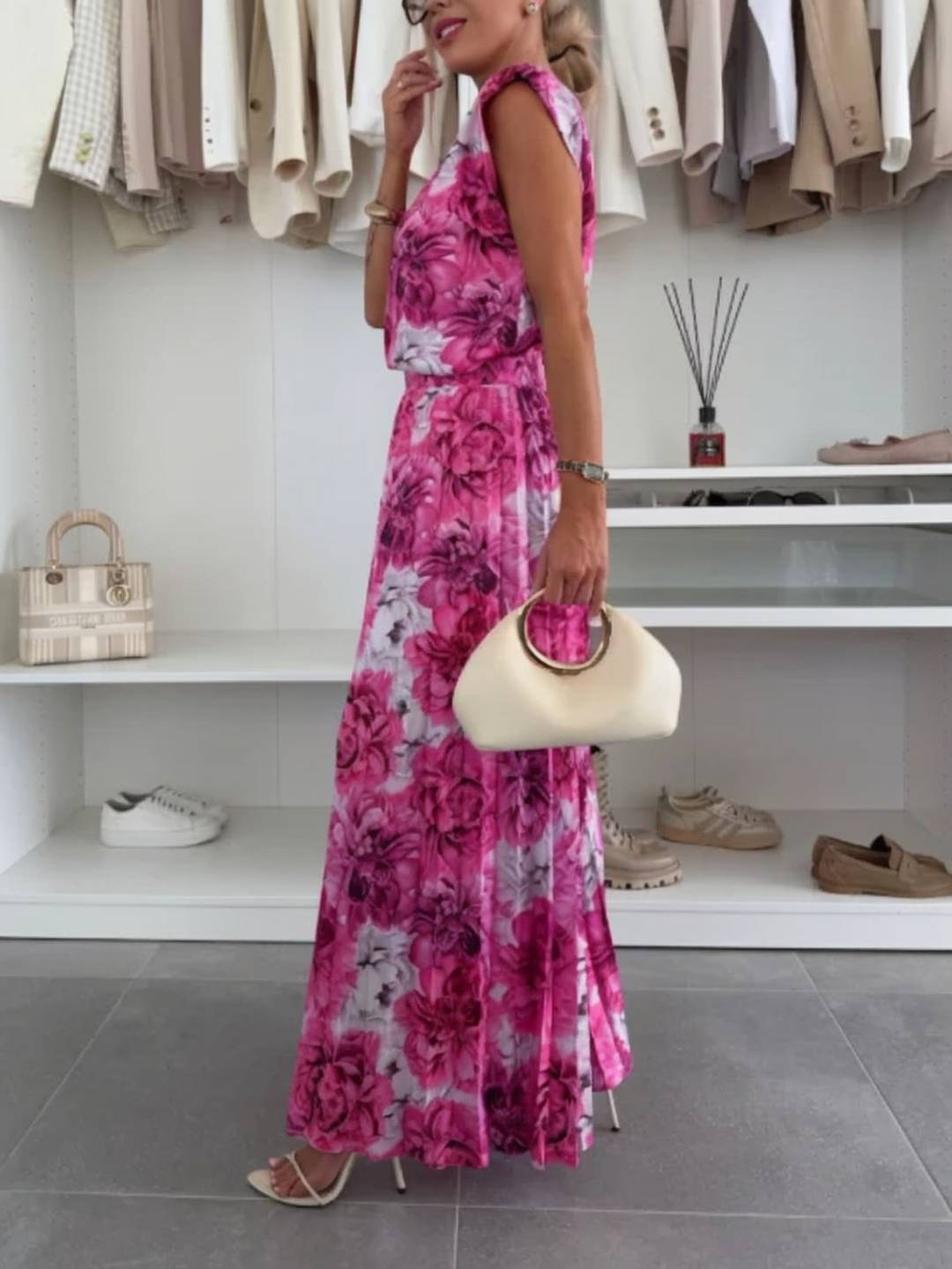 tenu imprimé à fleurie ensembles avec larges jambes évasé plissé pantalon col rond sans manches hauts femme décontracté