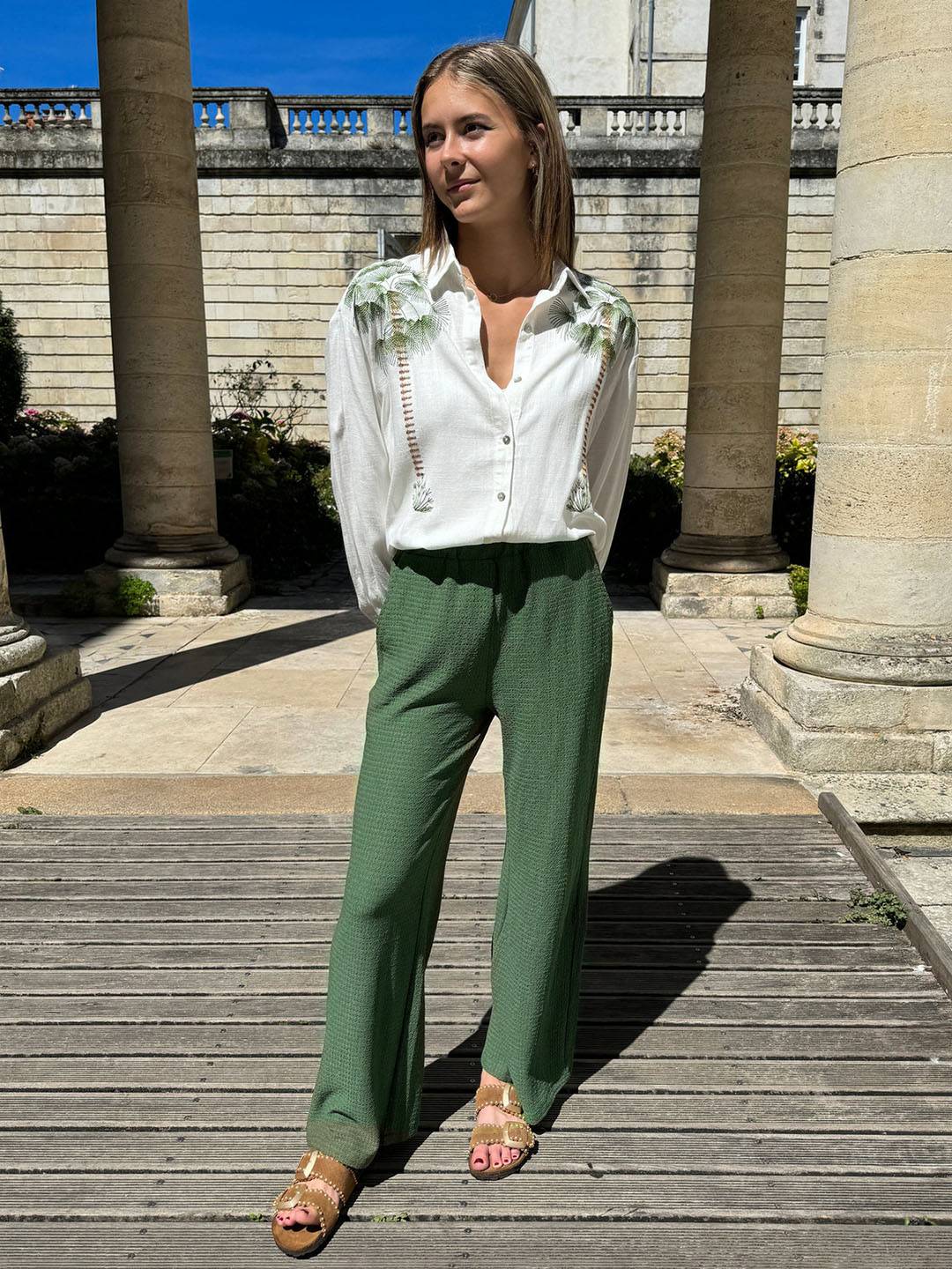 ensembles avec pantalon boutonnage poches manches longues blouse chemise femme casual décontracté tenu