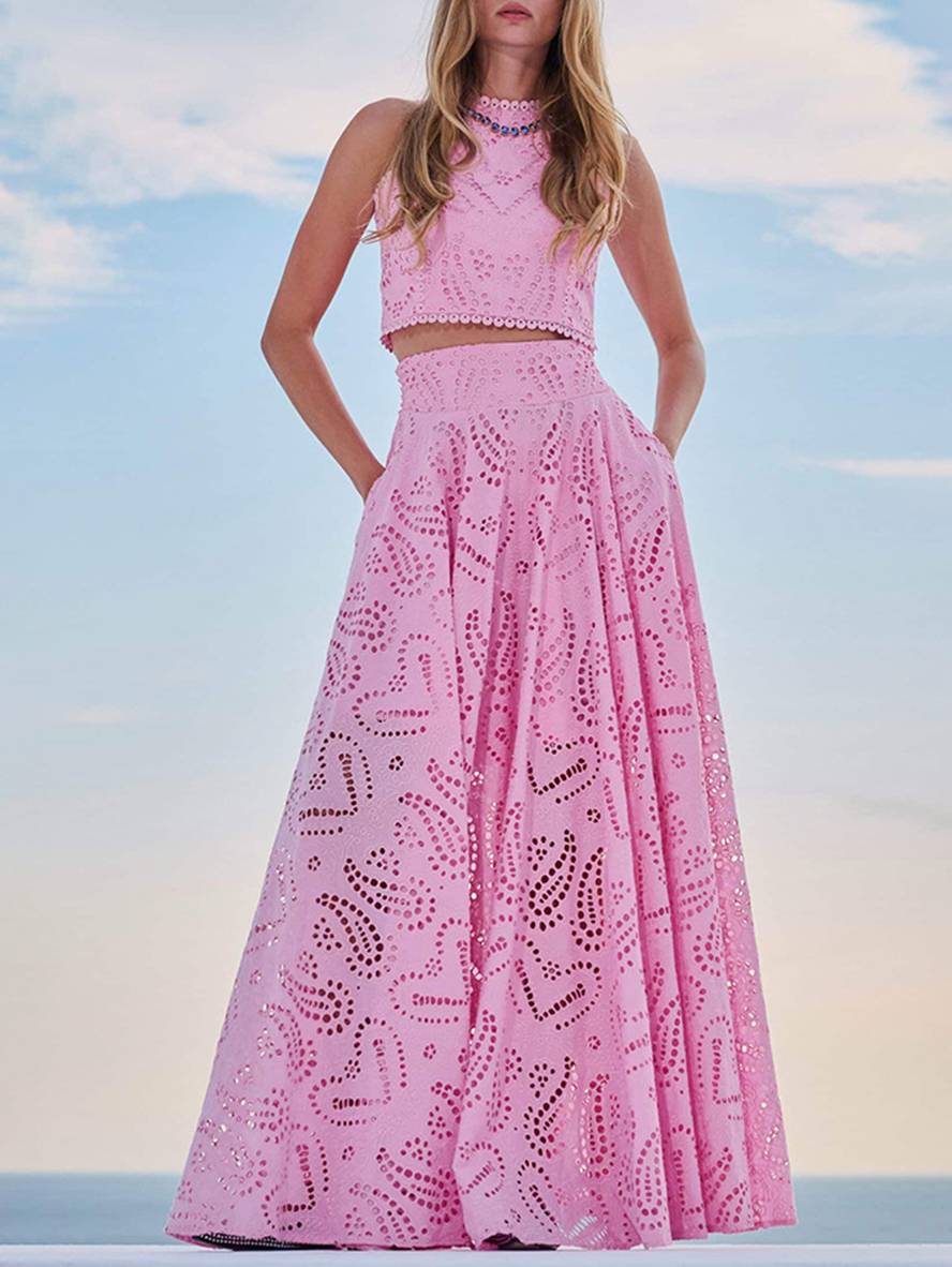 robe broderie anglaise poches sans manches hauts trapèze fluide jupe femme élégant décontracté ensemble