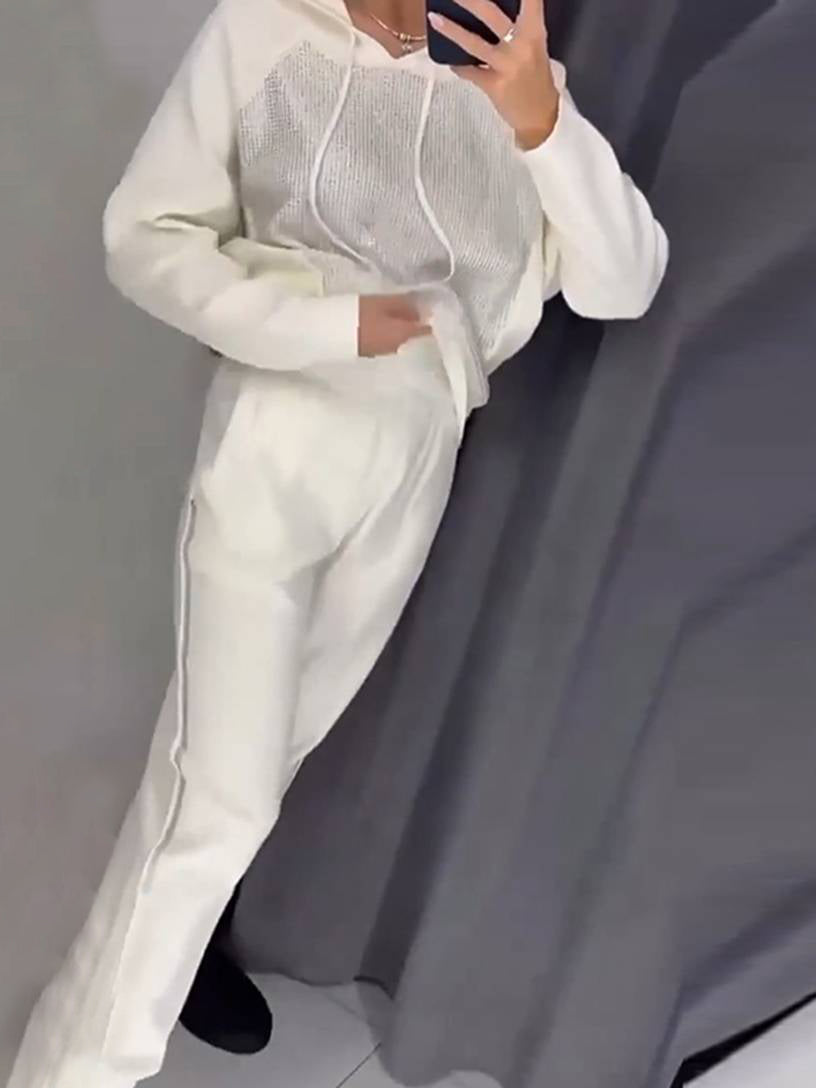 ensembles tailleur avec pantalon sweatshirt à capuche poches manches longues femme sport simple décontracté deux pièces