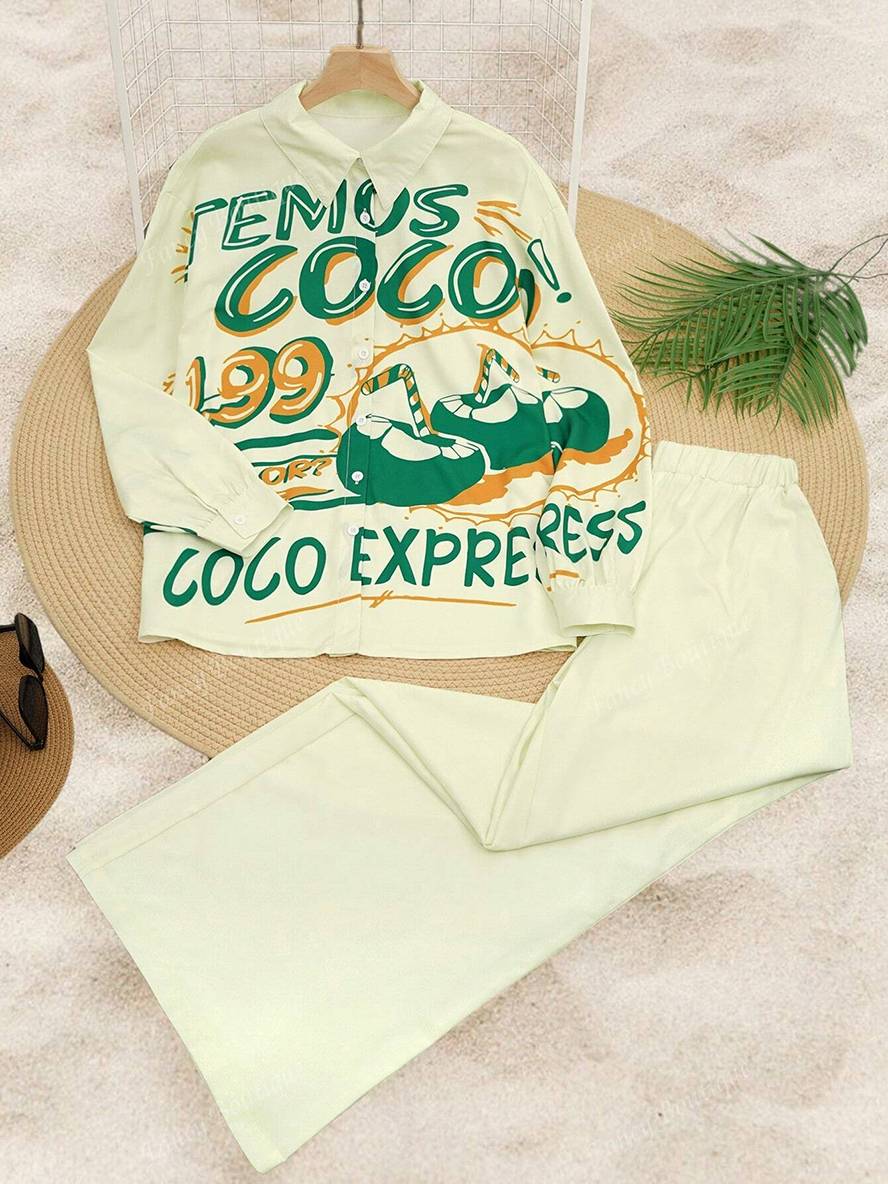 tenue ensembles avec pantalon lettres motif col chemise manches longues femme style boyfriend décontracté deux pièces