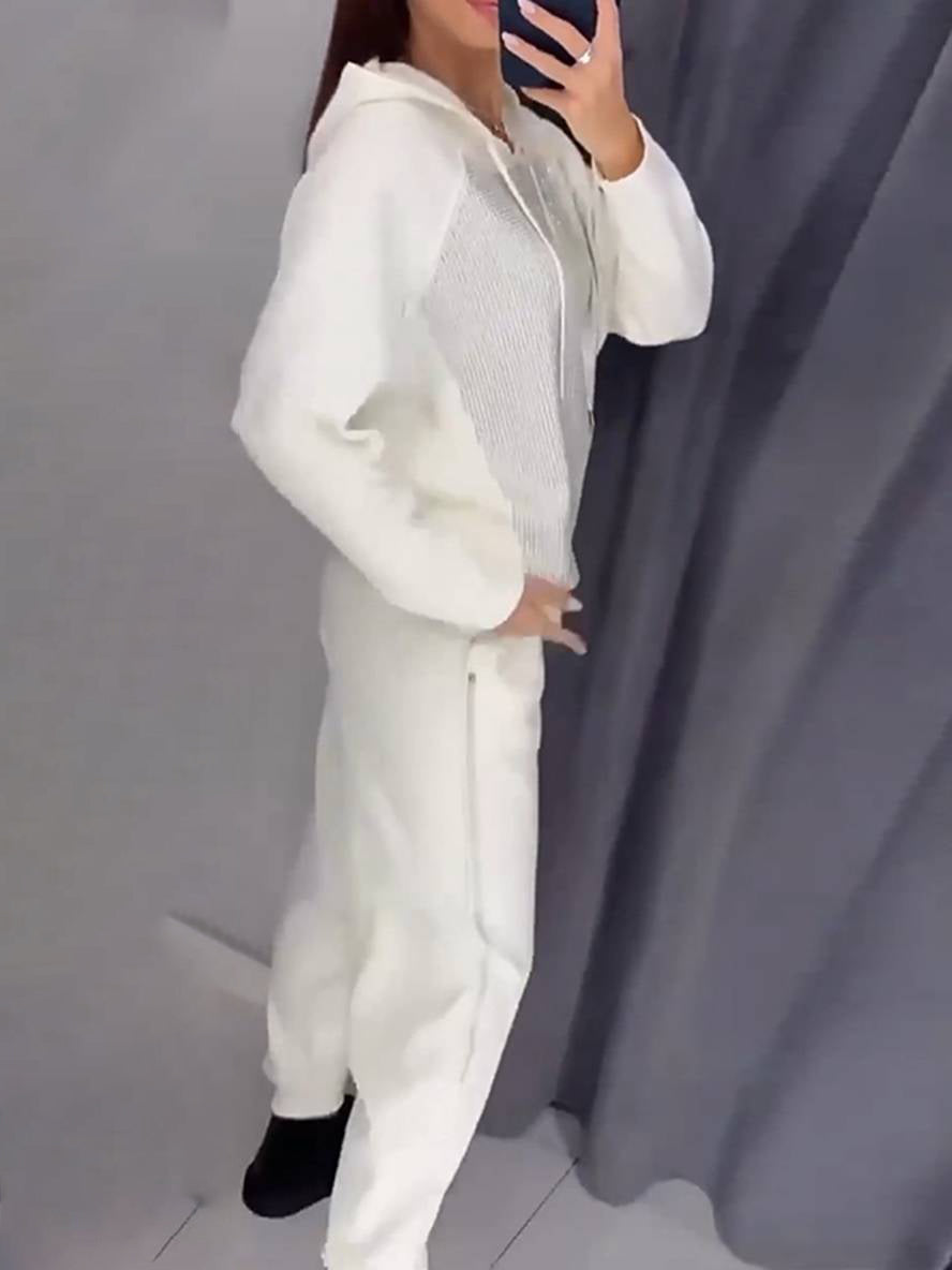 ensembles tailleur avec pantalon sweatshirt à capuche poches manches longues femme sport simple décontracté deux pièces