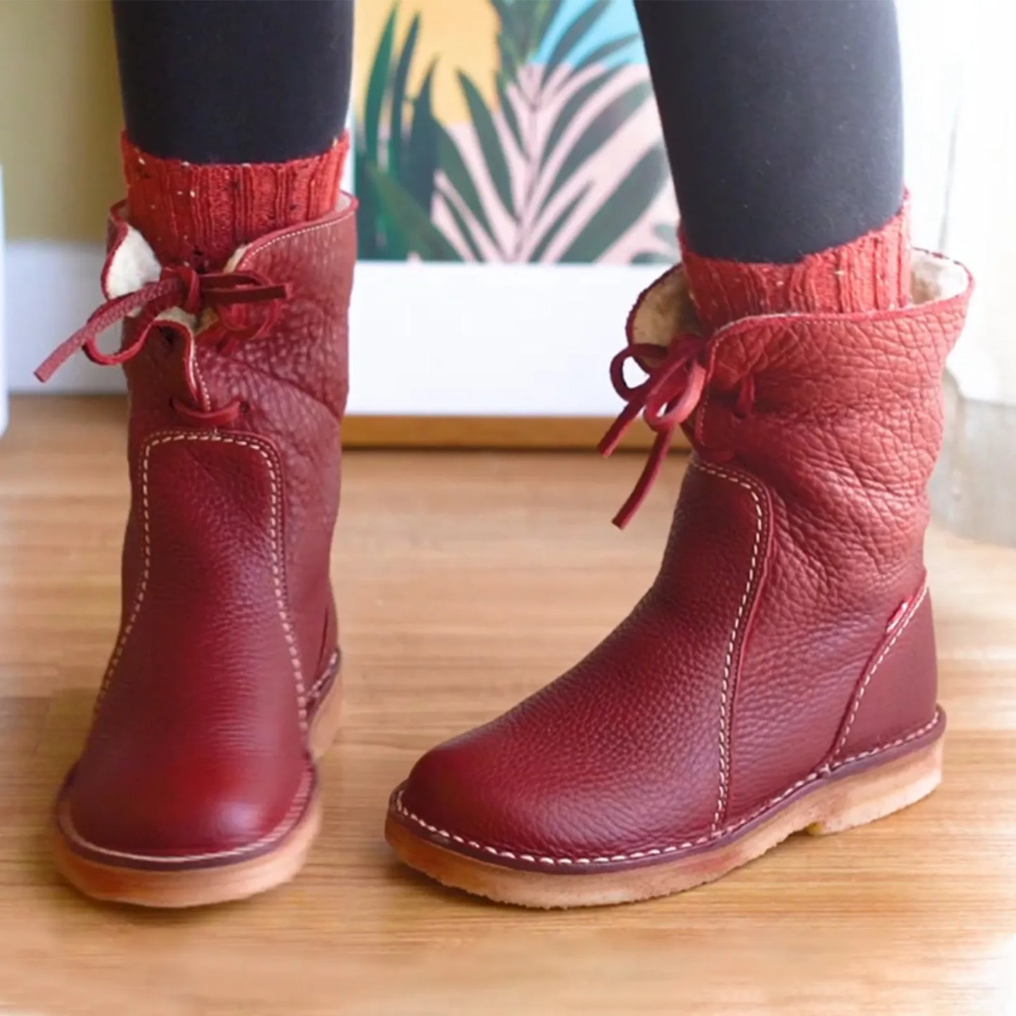 Bottes Imperméables en Cuir Polaire Avec Doublure en Laine