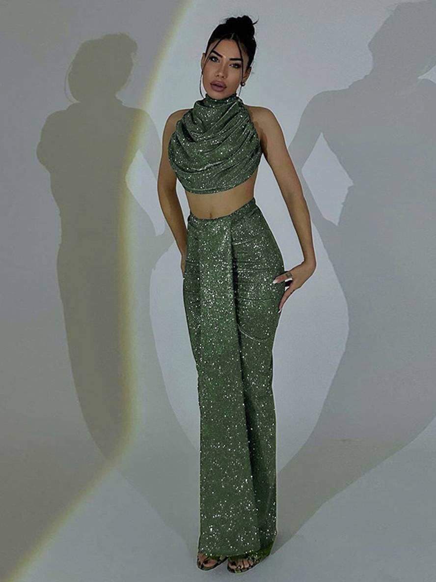 ensemble robe licou à fines brides dos nu sans manches hauts longue jupe femme décontracté deux pièces