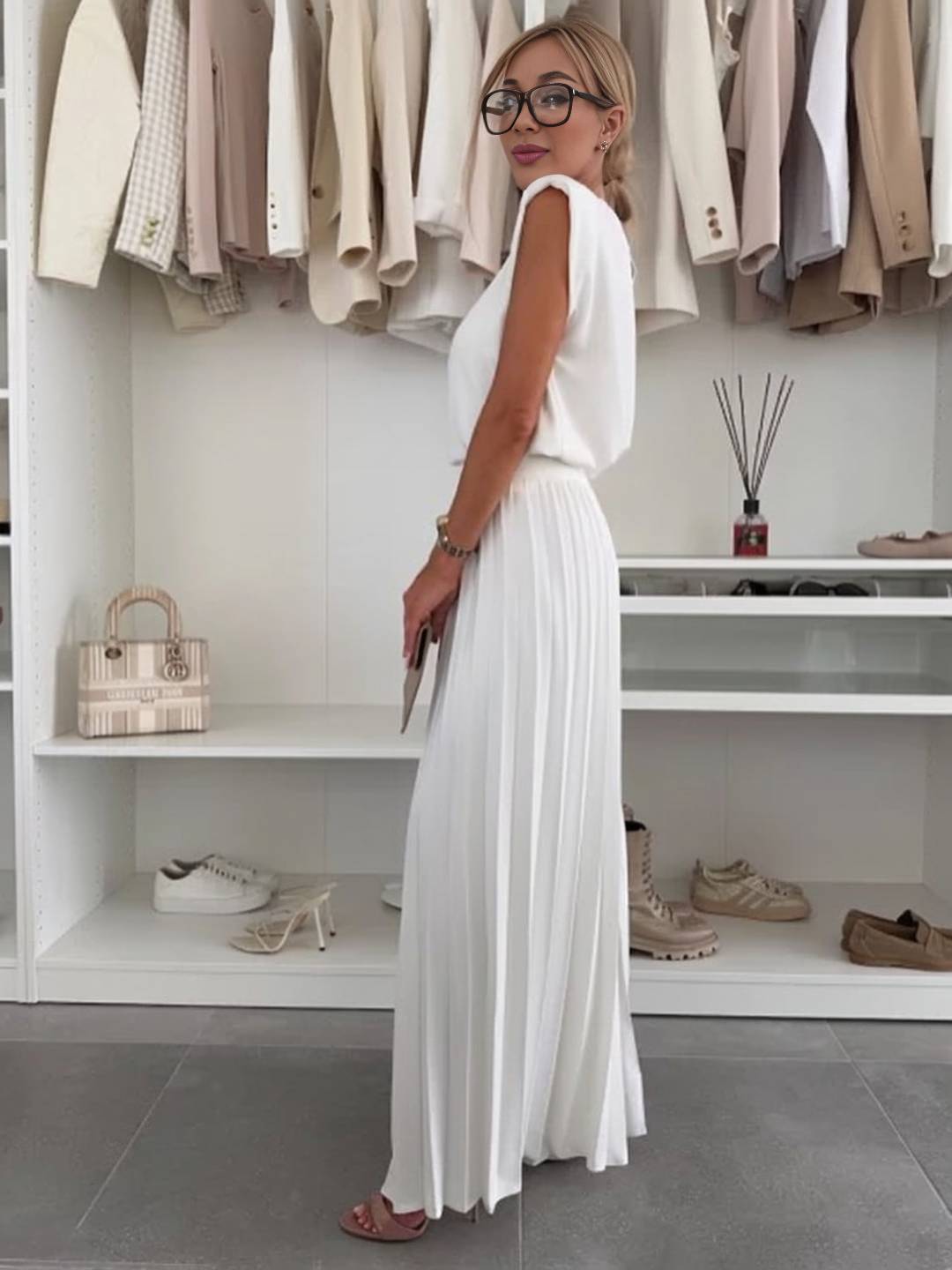 tenu ensembles avec larges jambes évasé plissé pantalon col rond sans manches hauts femme boho décontracté deux pièces