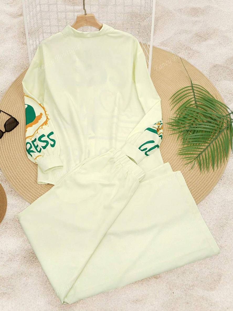 tenue ensembles avec pantalon lettres motif col chemise manches longues femme style boyfriend décontracté deux pièces