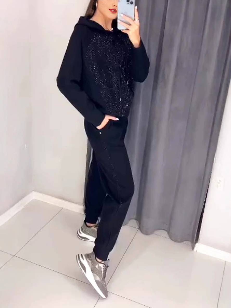ensembles tailleur avec pantalon sweatshirt à capuche poches manches longues femme sport simple décontracté deux pièces